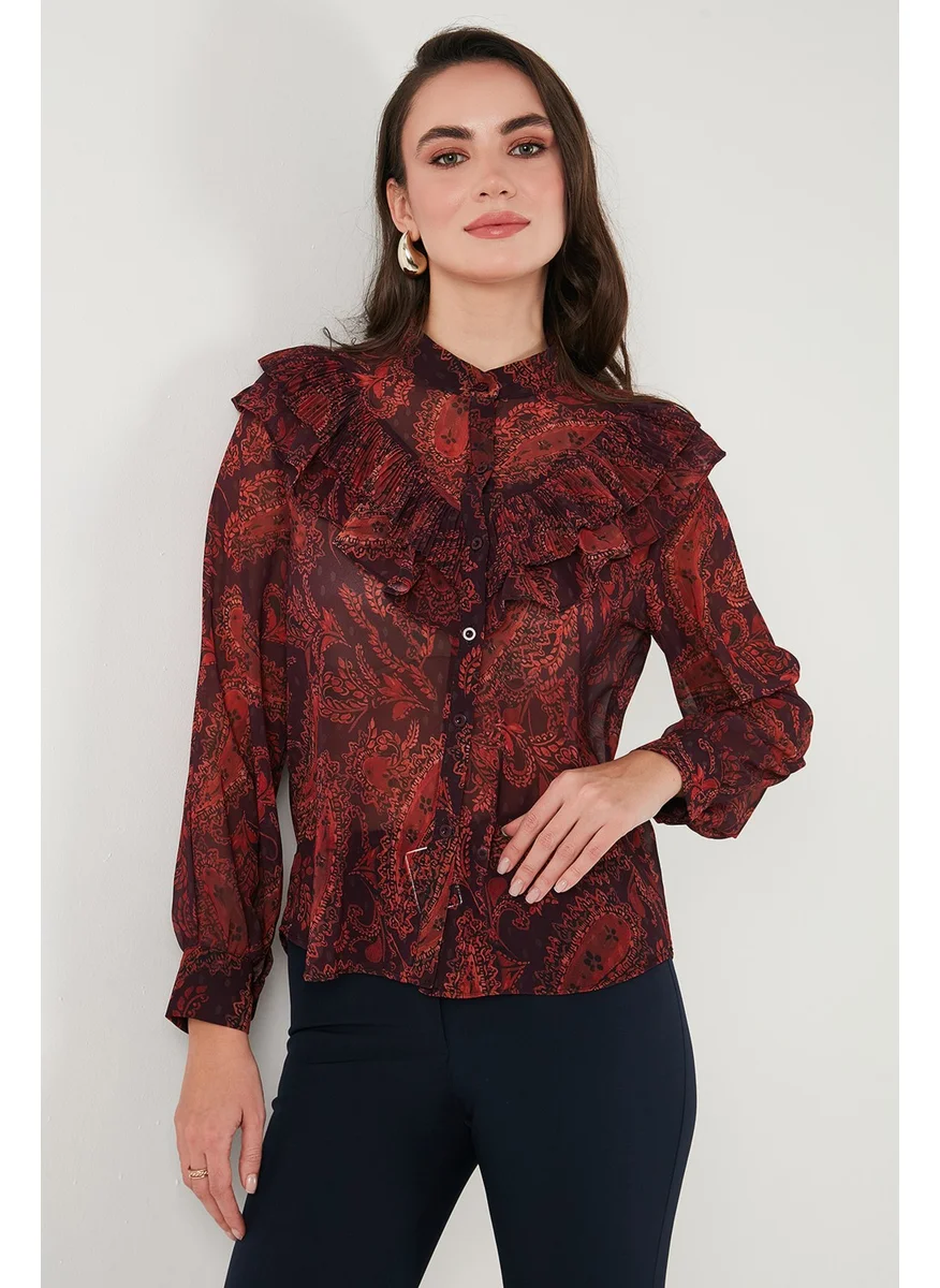 Lela Patterned Standard Fit Judge Collar Chiffon Shirt Women's Shirt 611GO00334
