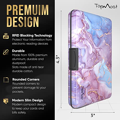TopMost Aluminum Wallet, Card Case Wallet, Metal RFID Credit Card Holder for Men & Women, 6 Cotton Slots for 12 Cards And Bills, Rfd Protective (Marble Texture) - Image 2