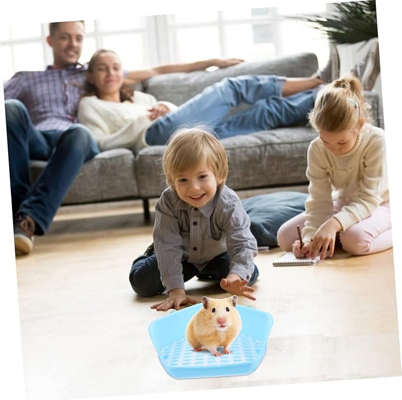 صندوق فضلات أزرق صغير للحيوانات الأليفة، مرحاض مدرب للتبول لشنشيلا وخنزير غينيا والهامستر والأرنب والجرذ - Image 3
