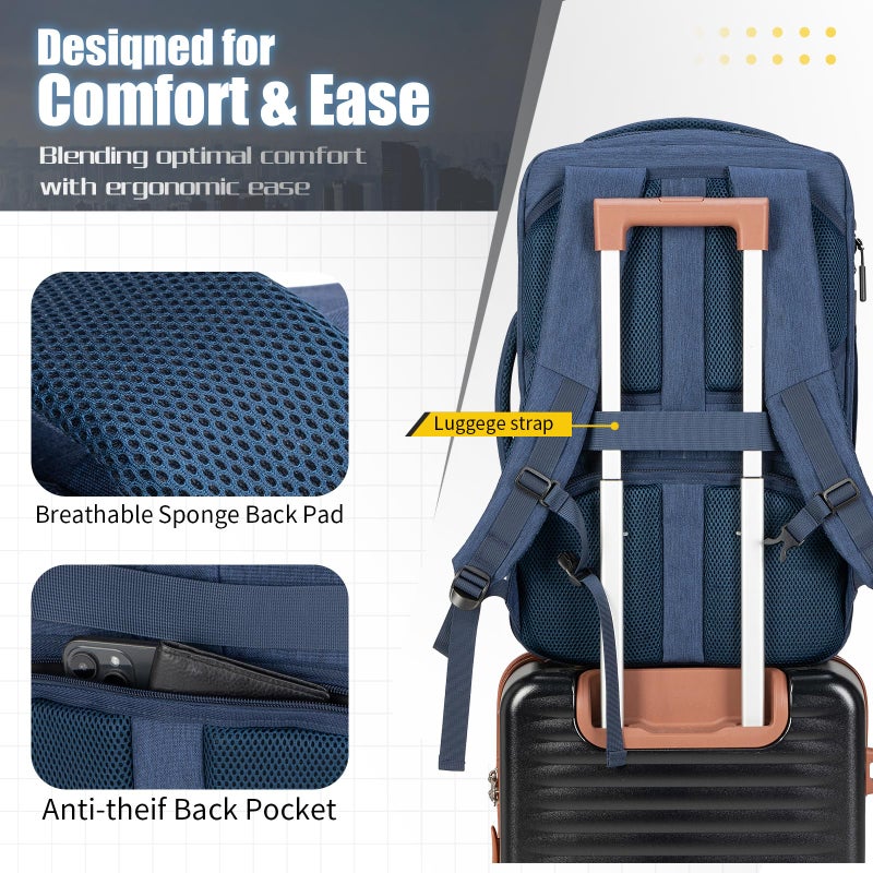 Velaybor 42L Travel Backpack with 4 Packing Cubes, TSA Friendly Flight Approved Carry-On Bag, Water-Resistant Weekender Business Backpack for Men Women, Fits 17.3" Laptop - Image 4