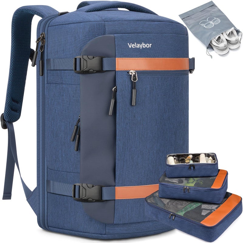 Velaybor 42L Travel Backpack with 4 Packing Cubes, TSA Friendly Flight Approved Carry-On Bag, Water-Resistant Weekender Business Backpack for Men Women, Fits 17.3" Laptop - Image 1