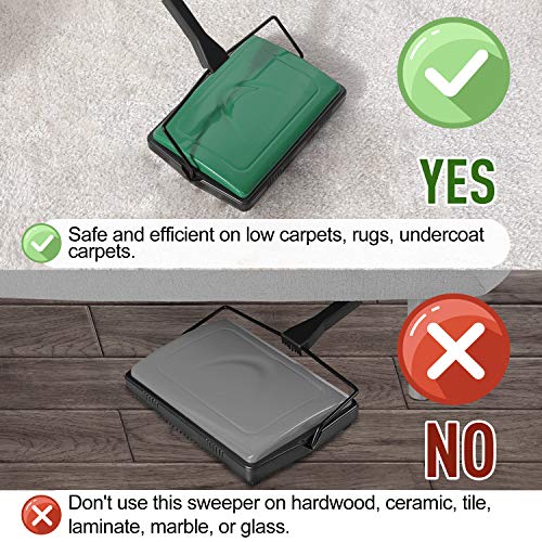 Yocada Carpet Sweeper Cleaner for Home Office Low Carpets Rugs Undercoat Carpets Pet Hair Dust Scraps Paper Small Rubbish Cleaning with a Brush Green - Image 3