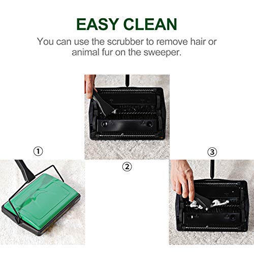 Yocada Carpet Sweeper Cleaner for Home Office Low Carpets Rugs Undercoat Carpets Pet Hair Dust Scraps Paper Small Rubbish Cleaning with a Brush Green - Image 4
