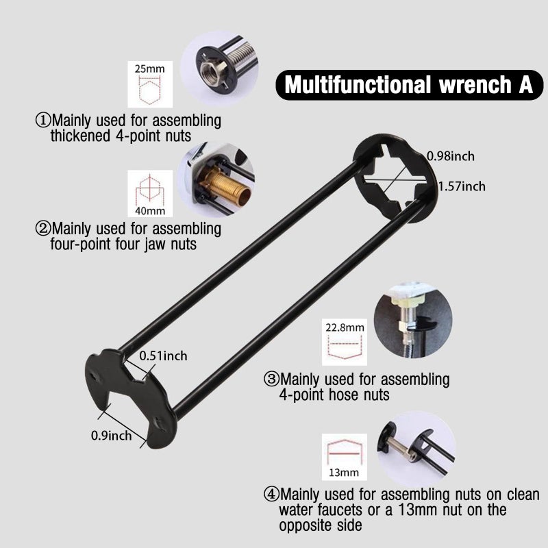 KITCHENASSIST 2pcs Basin Wrench Multifunctional Sink Wrench 7 Sizes Faucet Tool Four-jaw Hex Spanner Universal Plumbers Tool for Tight Spaces Kitchen Bathroom Home - Image 5
