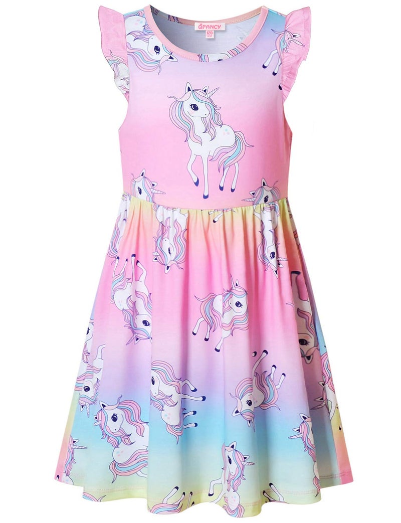QPANCY Rainbow Unicorn Dresses Little Girls 6 7 Kid Summer Swing Hawaiian Beach Clothes - Image 1