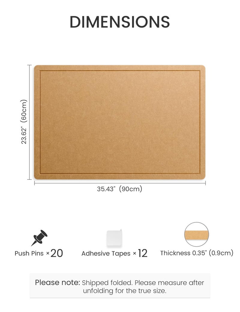 Fluxynara Bulletin Board,35.4" x 23.6" Cork Board Alternative with 12 Safe Removable Adhesive Tabs, Foldable Felt Pin Board for Home Office, Classroom, Bedroom,Entryway for Wallsâ€” Mustard Yellow - Image 2