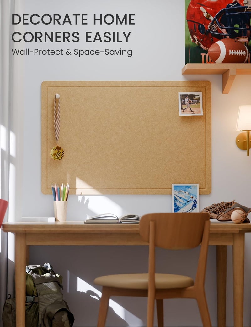Fluxynara Bulletin Board,35.4" x 23.6" Cork Board Alternative with 12 Safe Removable Adhesive Tabs, Foldable Felt Pin Board for Home Office, Classroom, Bedroom,Entryway for Wallsâ€” Mustard Yellow - Image 4