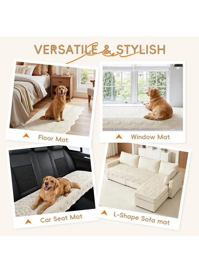 Arfntevss Couch Cover for Dogs Boho Plush Washable Sofa Covers for 3 Cushion Couch Pet Friendly Fuzzy Slipcovers 3 Seat Anti-Slip Sectional Furniture Protector (Plush Vines Cream White, 35.5" x 71") - Image 5