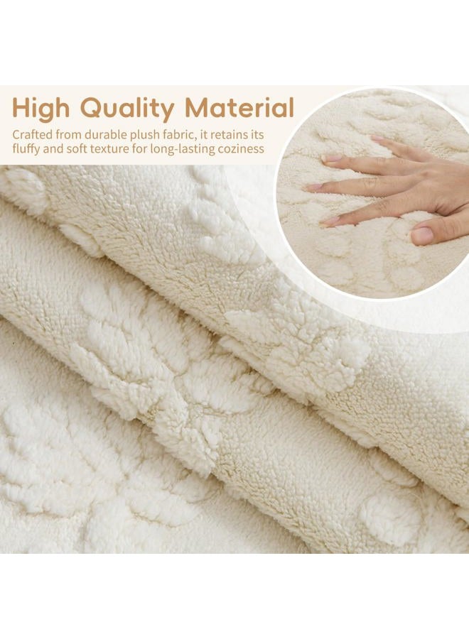 Arfntevss Couch Cover for Dogs Boho Plush Washable Sofa Covers for 3 Cushion Couch Pet Friendly Fuzzy Slipcovers 3 Seat Anti-Slip Sectional Furniture Protector (Plush Vines Cream White, 35.5" x 71") - Image 2
