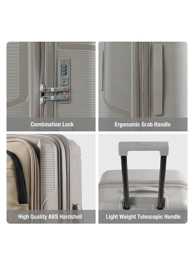 Eagle Express Cruiser Elite 20 Inch Cabin Luggage Khaki, PP Hard Shell Carry On Trolley Suitcase with Lightweight Travel Design, Durable Spinner Wheels, Secure Lock System and 2 Year Warranty - Image 5