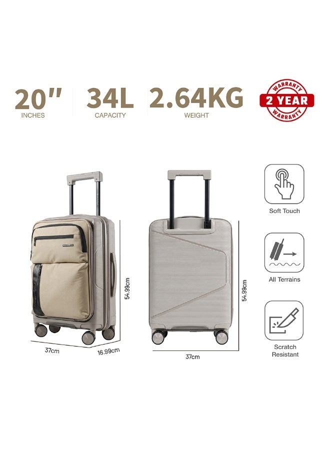 Eagle Express Cruiser Elite 20 Inch Cabin Luggage Khaki, PP Hard Shell Carry On Trolley Suitcase with Lightweight Travel Design, Durable Spinner Wheels, Secure Lock System and 2 Year Warranty - Image 3