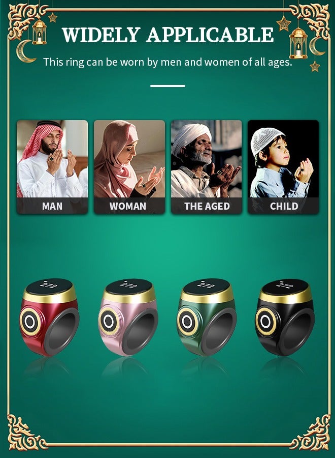 خاتم ذكر، خاتم ذكر التسبيح الذكي مع 3 مقاسات متوافقة (18 مم/ 20 مم/ 22 مم) تذكير بعدد الخواتم، تذكير بمواقيت الصلاة الإسلامية، شاشة OLED - Image 4