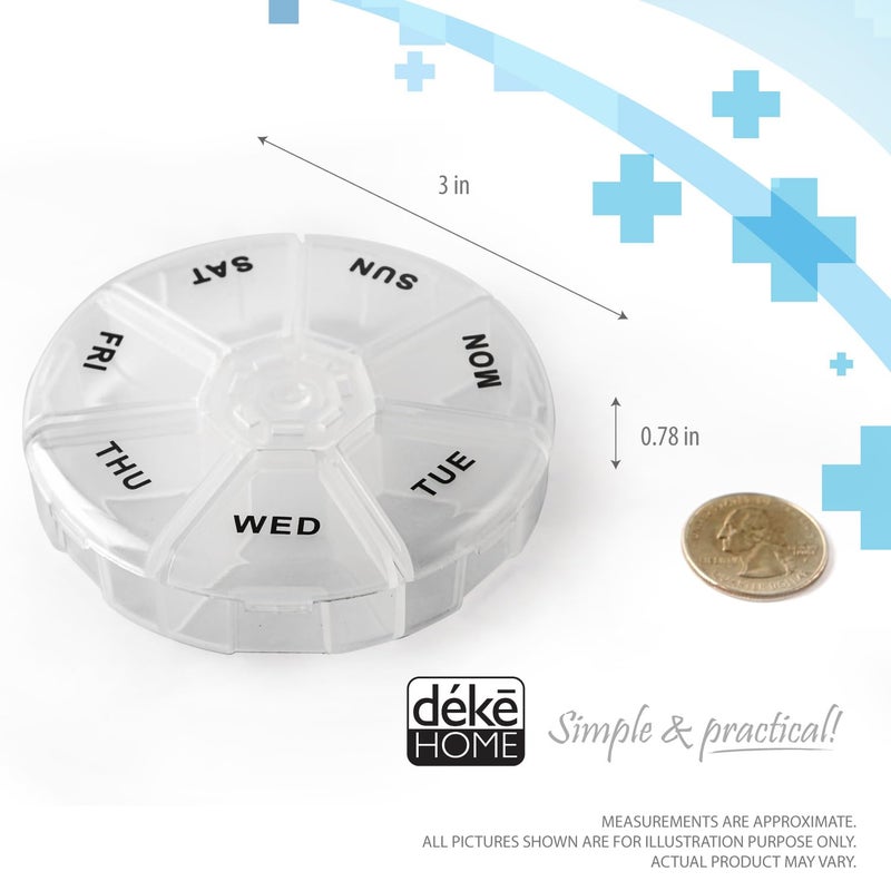 Deke Home - Round Portable Pill Box (2 Pack), Medicine Planner, Small 7 Day Weekly Travel Container, Medication, Vitamin Holder, Pillbox Organizer, Pill Dispenser, Daily Sorter & Reminder, BPA Free - Image 2