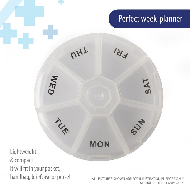 Deke Home - Round Portable Pill Box (2 Pack), Medicine Planner, Small 7 Day Weekly Travel Container, Medication, Vitamin Holder, Pillbox Organizer, Pill Dispenser, Daily Sorter & Reminder, BPA Free - Image 4