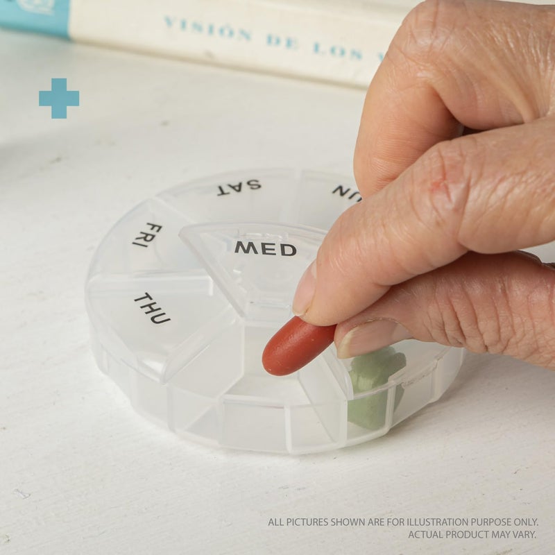 Deke Home - Round Portable Pill Box (2 Pack), Medicine Planner, Small 7 Day Weekly Travel Container, Medication, Vitamin Holder, Pillbox Organizer, Pill Dispenser, Daily Sorter & Reminder, BPA Free - Image 3