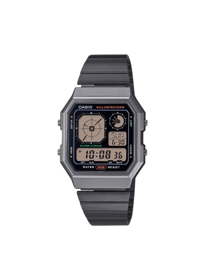 كاسيو ساعة كاسيو رقمية رجالية A130WEGG-1ADF – بقرص أسود، سوار من الفولاذ المقاوم للصدأ، مقاومة للماء - Image 1
