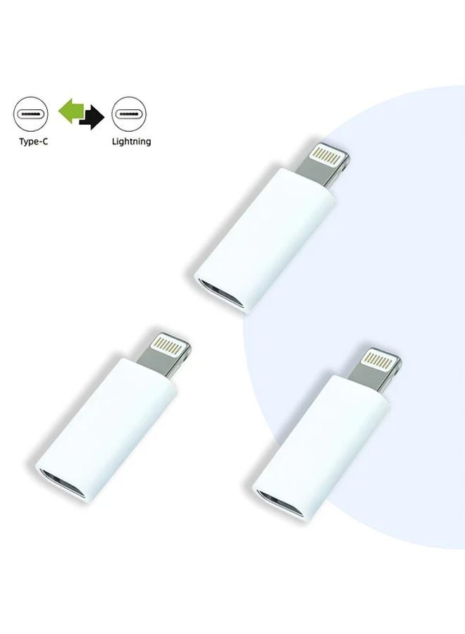 White USB C to Lightning Adapter 3 Pack High Speed Compatible with iPhone iPad - Image 1