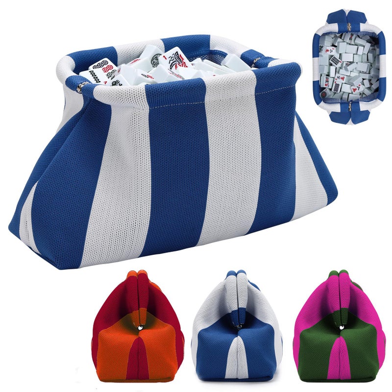 Knitted Mahjong Tile Bag with Stripe Pattern, Large Capacity Cosmetic Toiletry Bag - Image 1