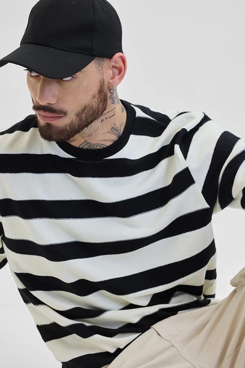 Snitch Black Black Knitted Stripes Sweater for Men | Best Price UAE