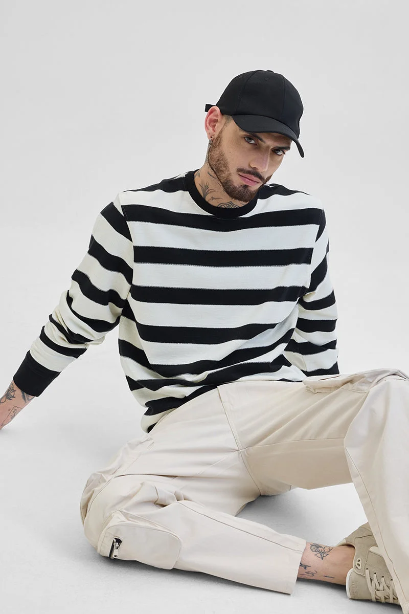 Snitch Black Black Knitted Stripes Sweater for Men | Best Price UAE