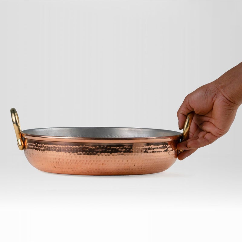 Healthsmith Healthsmith - 100% Pure Copper Fry Pan/Kadai with Handles - Handcrafted & Tin-Coated - Lead-Free & Harmless - Provides Several Health Benefits - Lasts a Lifetime - 3.5L, 1.6kg  - Image 2