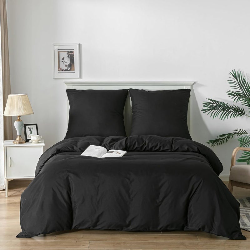 Good Nite Bed Linen 200 x 200 cm 3-Piece Black Bed Linen Sets Microfibre Duvet Cover 200 x 200 cm + 1 Pillowcase 80 x 80 cm Breathable Soft - Image 1