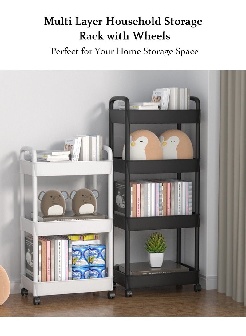 TAPIT 4-Tier Rolling Cart Storage Rack with Wheels, Easy Assemble Mobile Storage Trolley On Wheels, Multipurpose Organizer Trolley with Casters for Bedroom, Bathroom, Office, Laundry Room (White) - Image 2