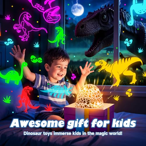 PIKOY Dinosaur Toys for Kids 35 Easter Gifts for Kids Toys Night Light Projector Dinosaur Eggs Easter Eggs Night Light for Kids 15 Sounds 3D Films 31Colors Remote Control Easter Toys - Image 3