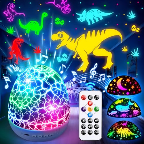 PIKOY Dinosaur Toys for Kids 35 Easter Gifts for Kids Toys Night Light Projector Dinosaur Eggs Easter Eggs Night Light for Kids 15 Sounds 3D Films 31Colors Remote Control Easter Toys - Image 1