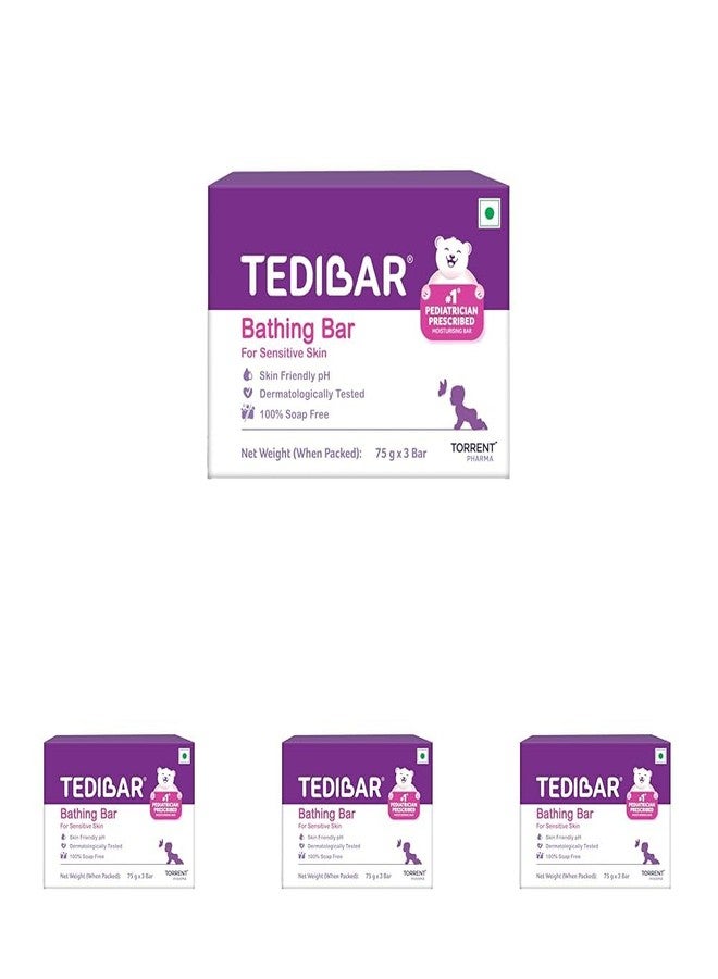 Tedibar Moisturising Baby Bathing Bar 75gx3 (Pack of 4) 100% Soap Free No. 1* Pediatrician Prescribed Moisturising Bar - By Torrent Pharma - Image 1