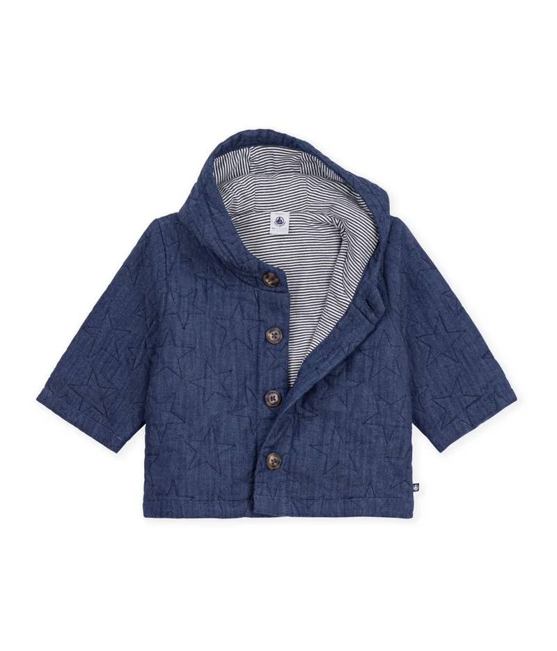 Petit Bateau Babies' Jacket In Quilted Denim Embroidered With Stars