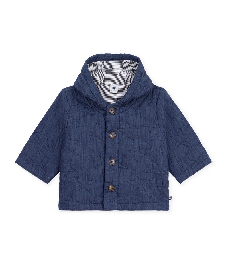 Petit Bateau Babies' Jacket In Quilted Denim Embroidered With Stars