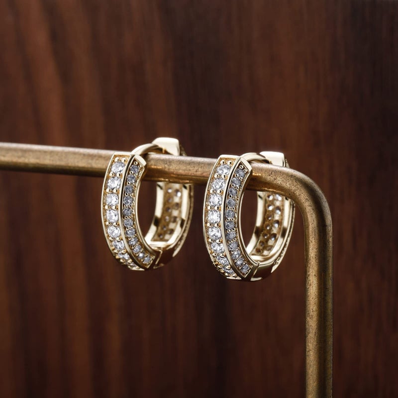TOPGRILLZ Iced Out Hoop Earrings Cubic Zirconia Huggie Cartilage Cuff Hypoallergenic 14K Gold Plated Luxury Fashion Round Circle Earrings For Men Women-18Gold - Image 5