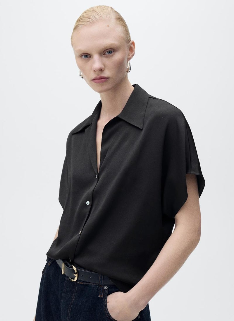 MANGO Short-Sleeved Satin Shirt  - Image 1
