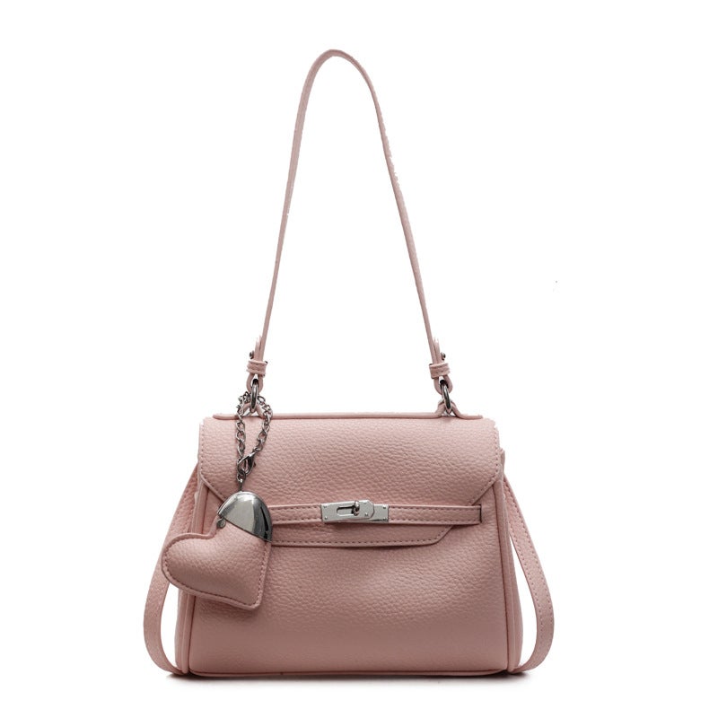 Fashionable And Simple Underarm Kelly Bag For Women 2025 Spring New Korean Style Heart Heart Pattern Texture Single Shoulder Crossbody Bag - Image 1