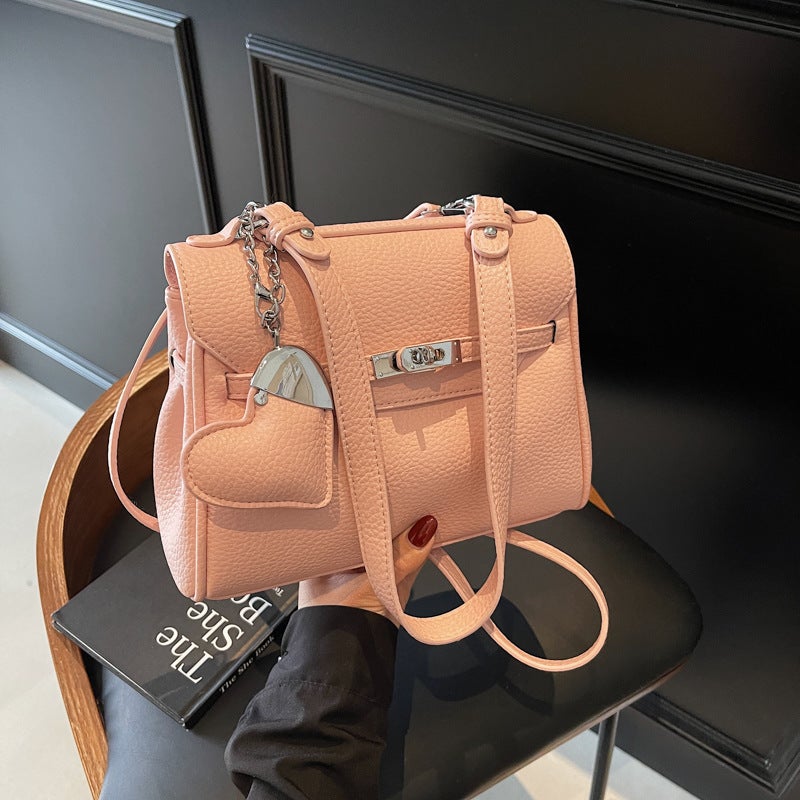 Fashionable And Simple Underarm Kelly Bag For Women 2025 Spring New Korean Style Heart Heart Pattern Texture Single Shoulder Crossbody Bag - Image 2