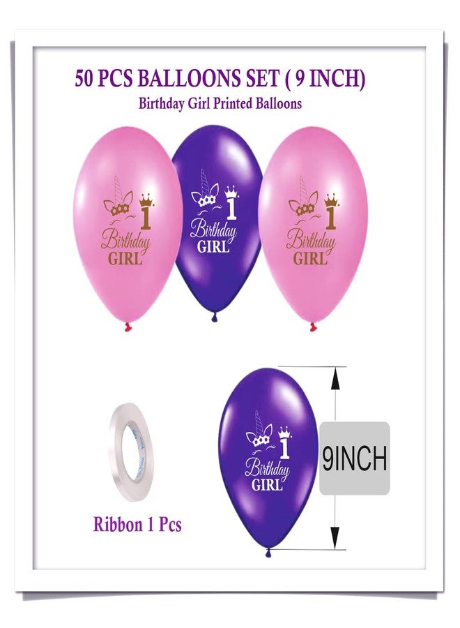 HK balloons Rubber 50Pcs 1St Birthday Decoration Items Pink & Purple Balloon For Kids Baby Girl First Birthday Party Decoration Item For Princes Birthday Party Decoration - Image 2