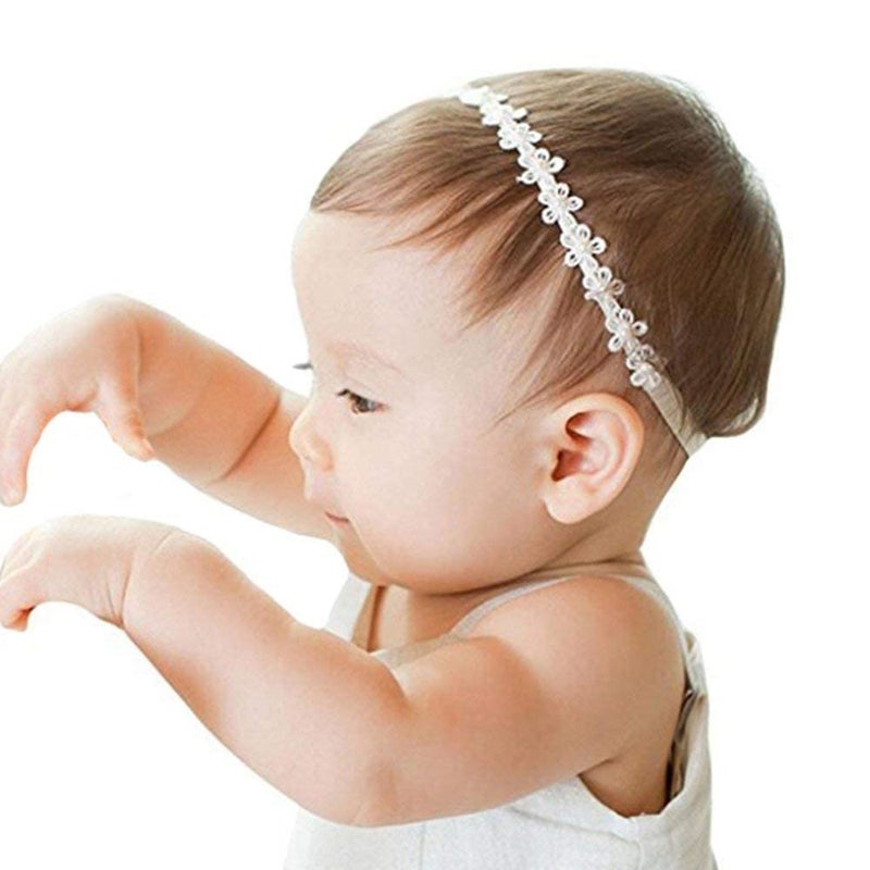RQJ Christening Headband Baptism Halo Toddler Lace Headband Bows Flowers Pearl Baby Hair Accessories - Image 2