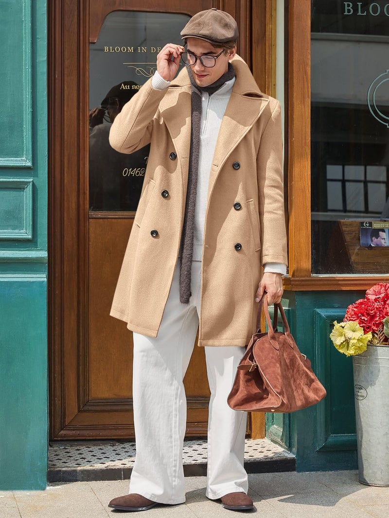 Makkrom Mens Double Breasted Trench Coat Casual Lapel Collar Business Winter Long Overcoats Khaki - Image 5