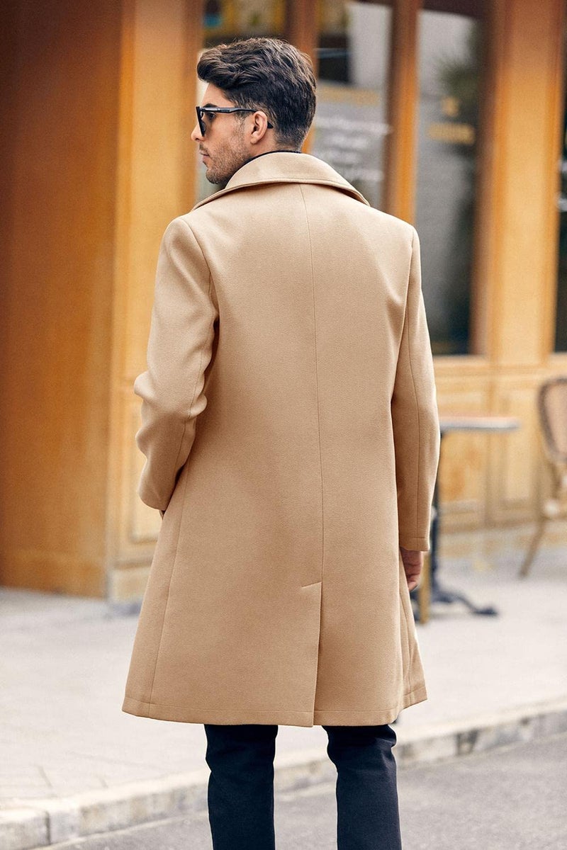 Makkrom Mens Double Breasted Trench Coat Casual Lapel Collar Business Winter Long Overcoats Khaki - Image 4