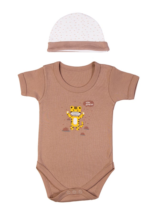 Babies Basic 5 Piece Unisex 100% Cotton Gift Set Include Bib, Romper, Mittens, Cap And Sleepsuit/Jumpsuit- Stay Healthly  - Image 4