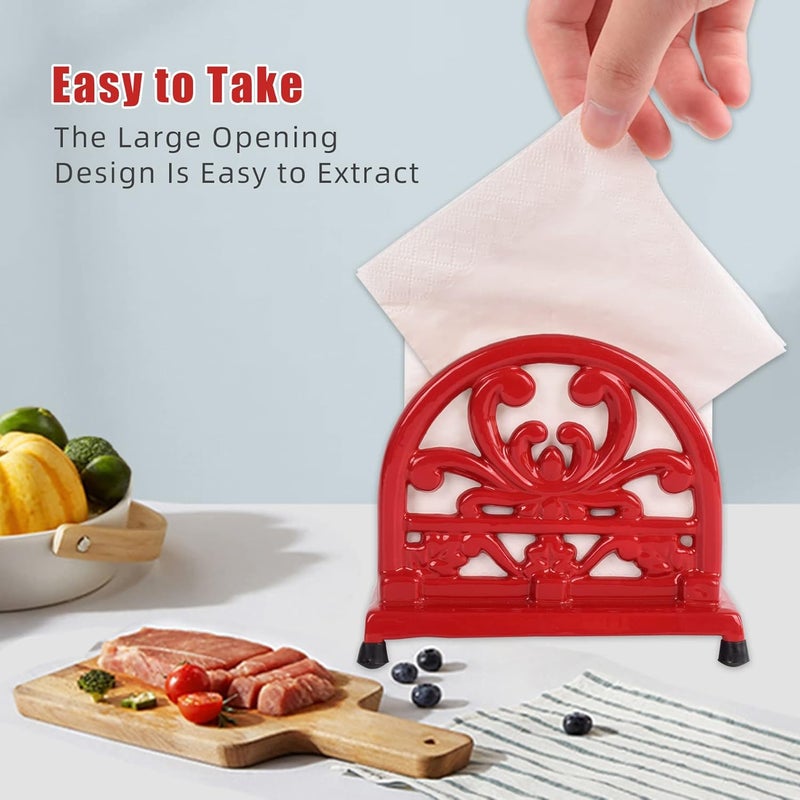 Minluful Vintage Cast Iron Napkin Holder for Table Upright Paper Napkins Dispenser for Kitchen Restaurant Cocktail Bar with Red Flower Pattern Decor - Image 2
