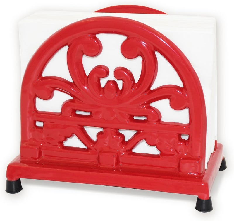 Minluful Vintage Cast Iron Napkin Holder for Table Upright Paper Napkins Dispenser for Kitchen Restaurant Cocktail Bar with Red Flower Pattern Decor - Image 1