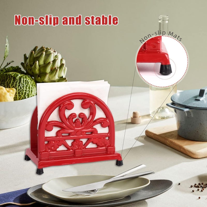 Minluful Vintage Cast Iron Napkin Holder for Table Upright Paper Napkins Dispenser for Kitchen Restaurant Cocktail Bar with Red Flower Pattern Decor - Image 4