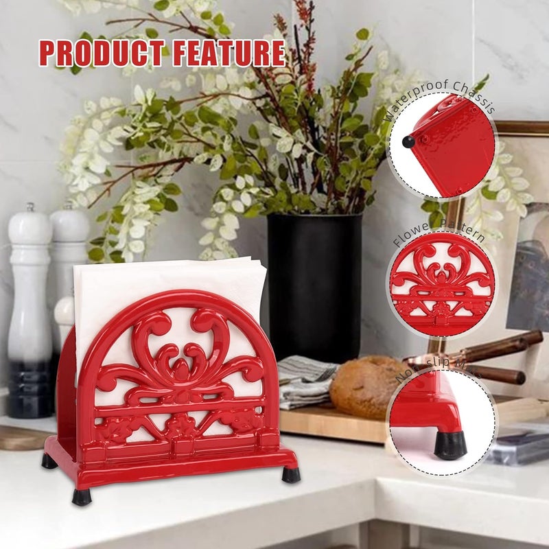 Minluful Vintage Cast Iron Napkin Holder for Table Upright Paper Napkins Dispenser for Kitchen Restaurant Cocktail Bar with Red Flower Pattern Decor - Image 5