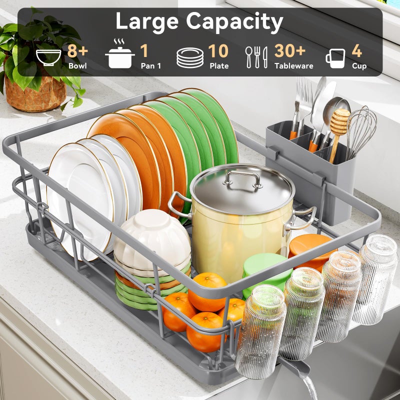 TOOLF Dish Drying Rack, Dish Racks for Kitchen Counter, Stainless Steel Sink Organization and Storage Essentials with Cutlery Holder, Dish Drainer, Home and Appartment Decor, 12.4''W x 16.5''L, Gray - Image 3
