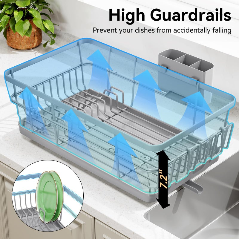 TOOLF Dish Drying Rack, Dish Racks for Kitchen Counter, Stainless Steel Sink Organization and Storage Essentials with Cutlery Holder, Dish Drainer, Home and Appartment Decor, 12.4''W x 16.5''L, Gray - Image 2