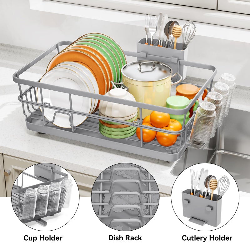 TOOLF Dish Drying Rack, Dish Racks for Kitchen Counter, Stainless Steel Sink Organization and Storage Essentials with Cutlery Holder, Dish Drainer, Home and Appartment Decor, 12.4''W x 16.5''L, Gray - Image 5