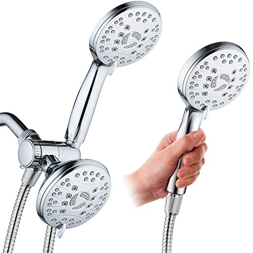 AquaSpa High Pressure 48-mode Luxury 3-way Combo – Dual Rain & Handheld Shower Head – Extra Long 6 Foot Stainless Steel Hose – Extra Large Face – Anti Clog Jets – All Chrome Finish – Top US Brand - Image 1