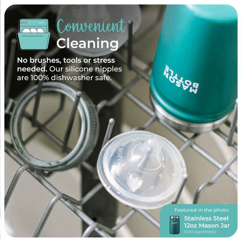 Mason Bottle Medium Flow Nipples (3â€“6 Months) â€“ Silicone Baby Bottle Nipples, Fits Any Regular-Mouth Mason Jars â€“ Wide Natural Shape, BPA-Free, Non-Toxic, Made in USA (2-Pack) - Image 5